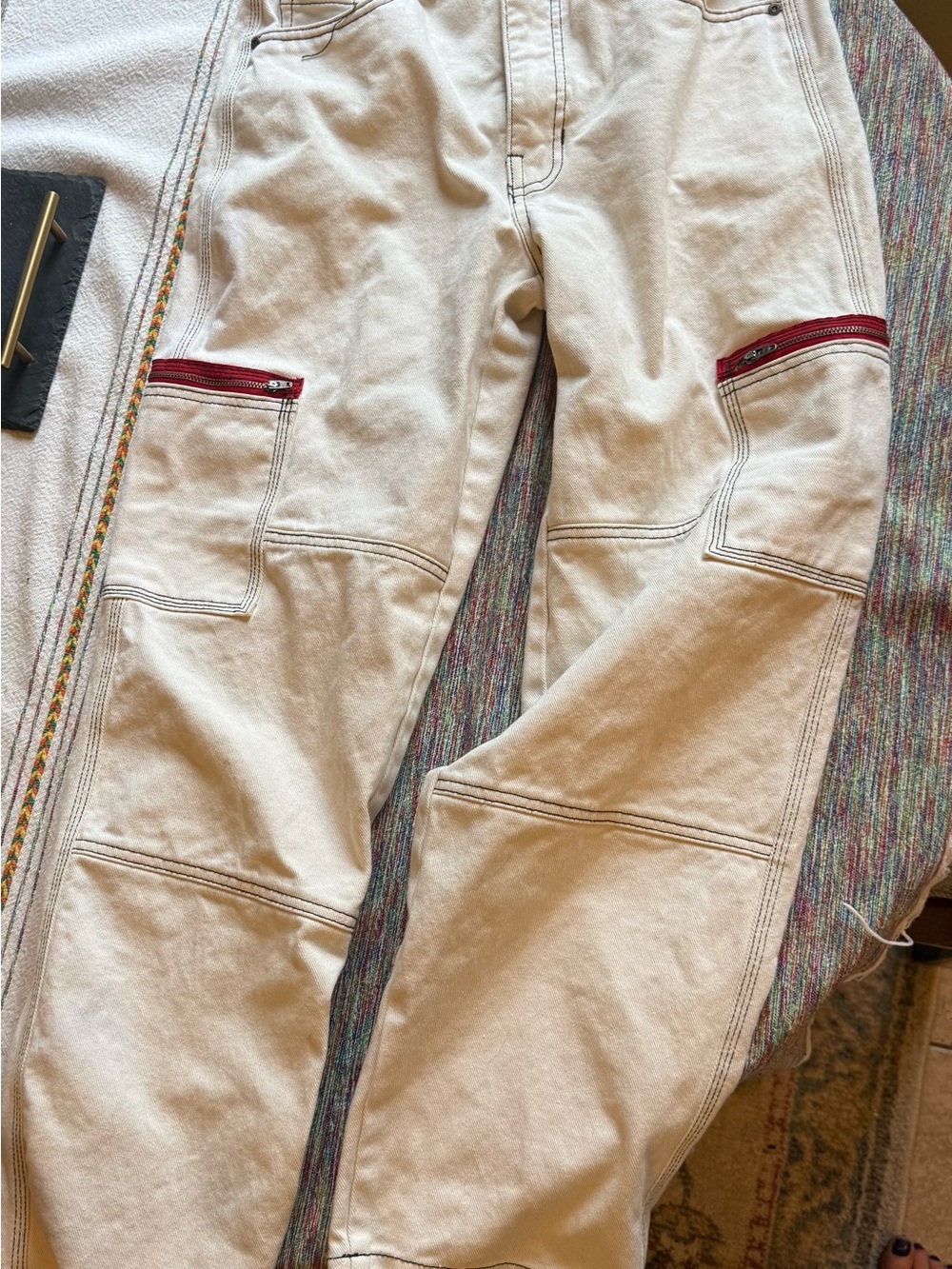 Empyre Cream Cargo Pants with Red Zip Accents